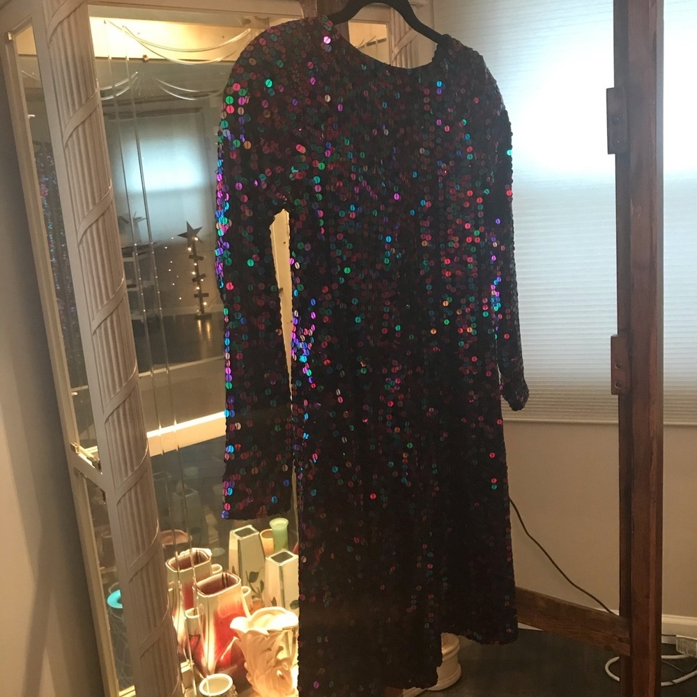 Vintage Black Tie Oleg Cassini Sequin Cocktail Party Dress - Picture 3 of 8
